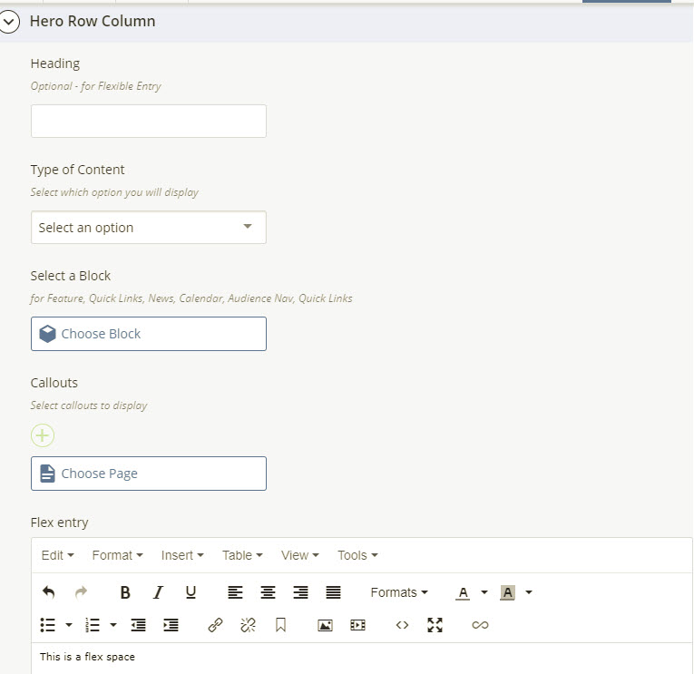 Flexible Entry Configuration