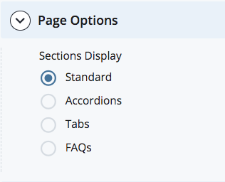 section display - standard, accordion, tabs, or FAQ