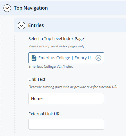 Top navigation settings