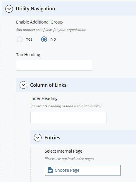 Utility navigation settings