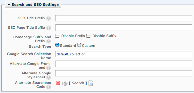 Settings to optimize for search engines