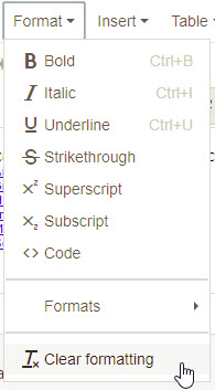 WYSIWYG Clear formatting