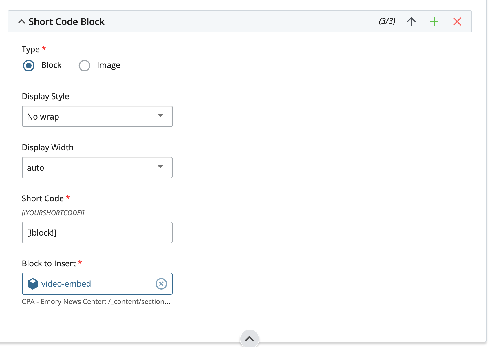 example of shortcode block