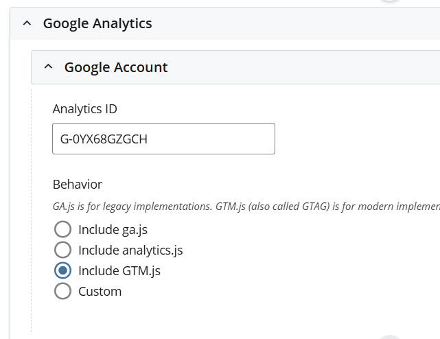 Example of analytics configuration block